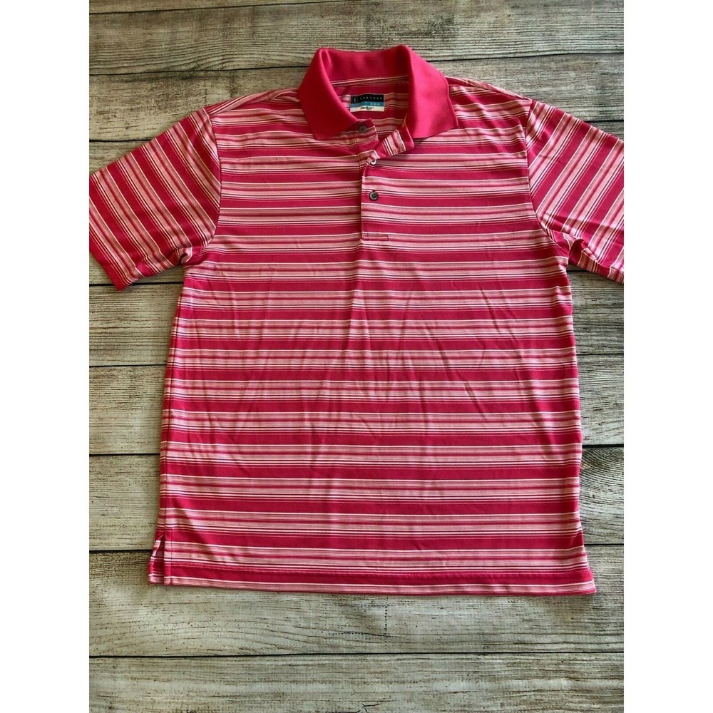 PGA Tour Airflux Polo Shirt Mens Medium Pink White Striped Short Sleeve Golf